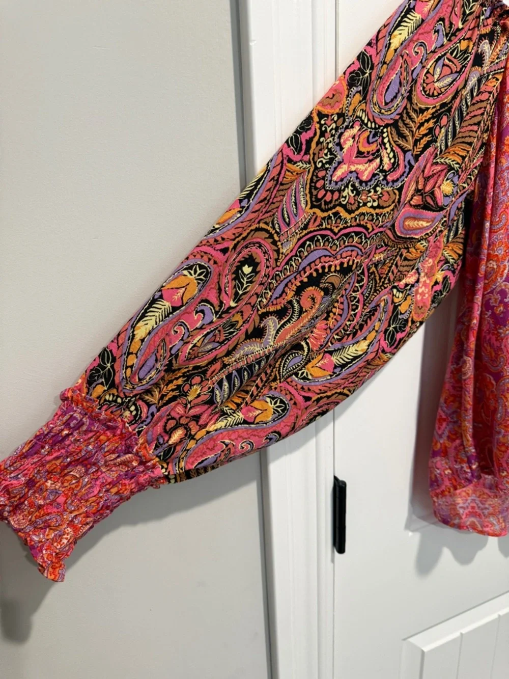 Free People Gemini Patchwork Boho Blouse Paisley & Floral Button-Front Blouse - Picture 5 of 12